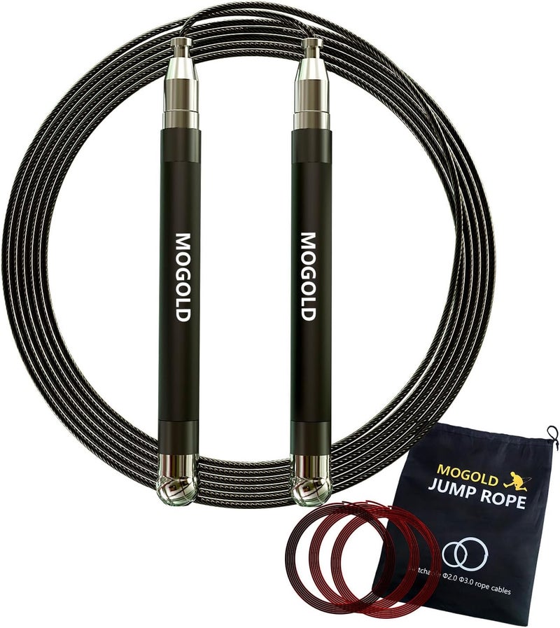 MOGOLD 2-in-1 Speed Rope: 2mm for Boxing/MMA & 3mm for CrossFit - Tool-Free Adjustable Cable System with Dual Bearings - Sweatproof Hybrid Grip for High-Intensity Training - Image 1